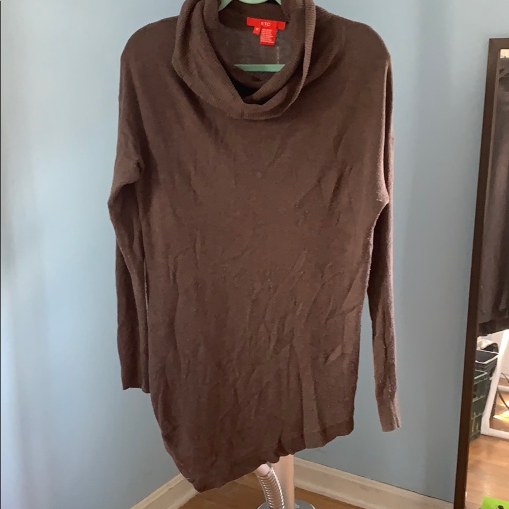 ETCETERA brown assymetrical cowl neck tunic